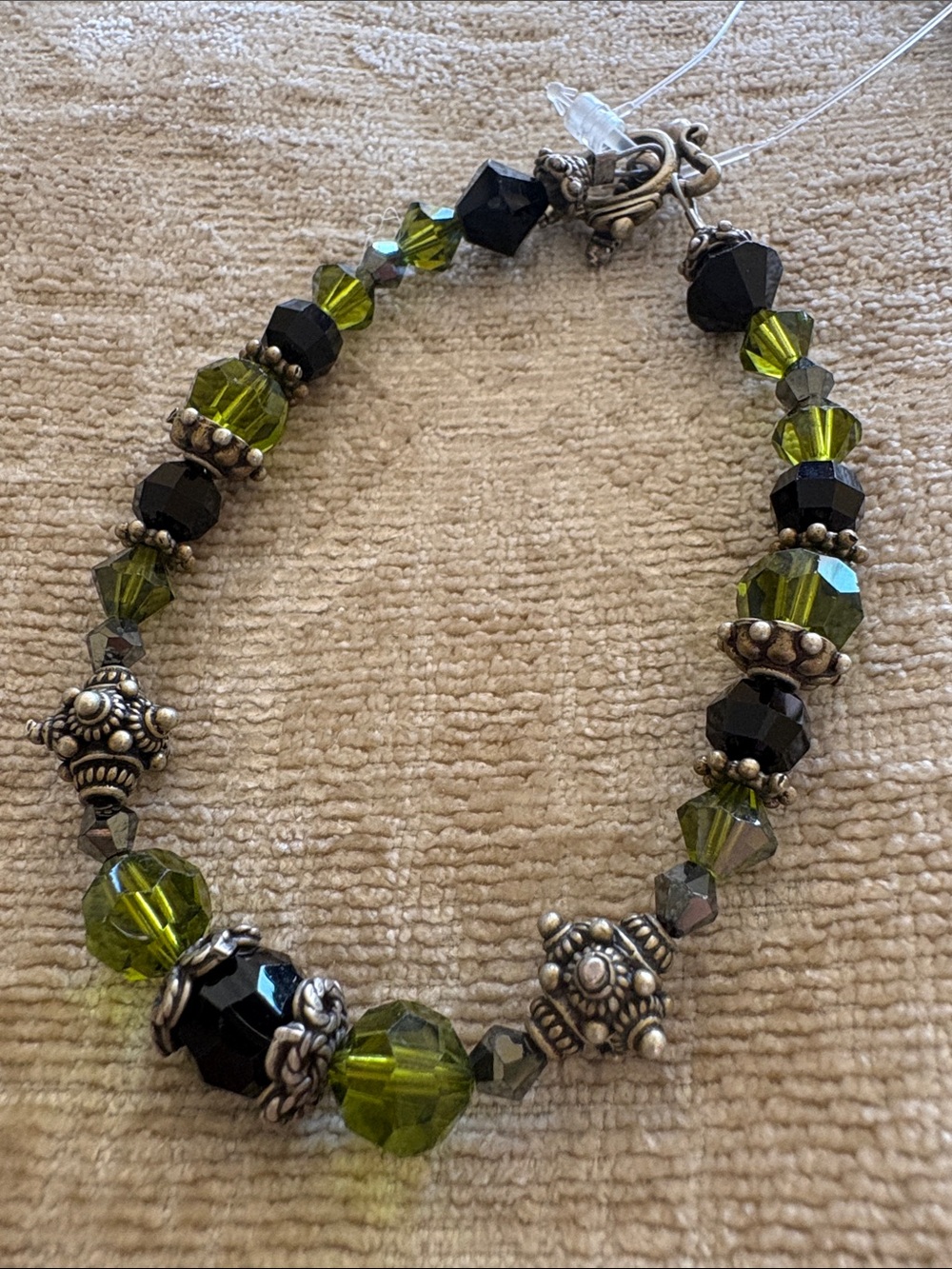 Olive Green and Black Beaded Statement Bracelet